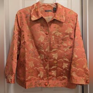 Floral Satin Jacket in Coral and Gold